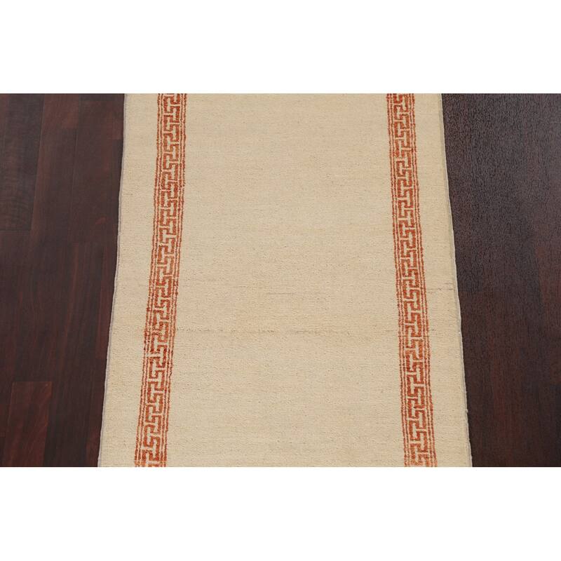 Bordered Neutral Gabbeh Kashkoli Oriental Runner Rug Wool Hand-knotted - 2'5" x 9'10"