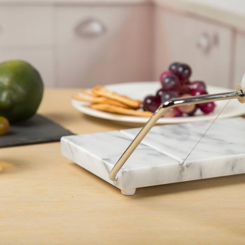 Creative Home Natural Off-White Marble 5" x 8" Cheese Slicer Butter Cutter