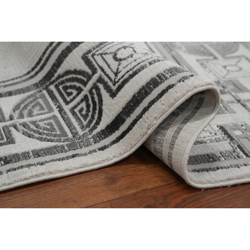 Machine Made Oriental Polyester Carpet Modern Geometric Beige & Ivories Modern Area Rug - 7' 9'' X 5' 2''