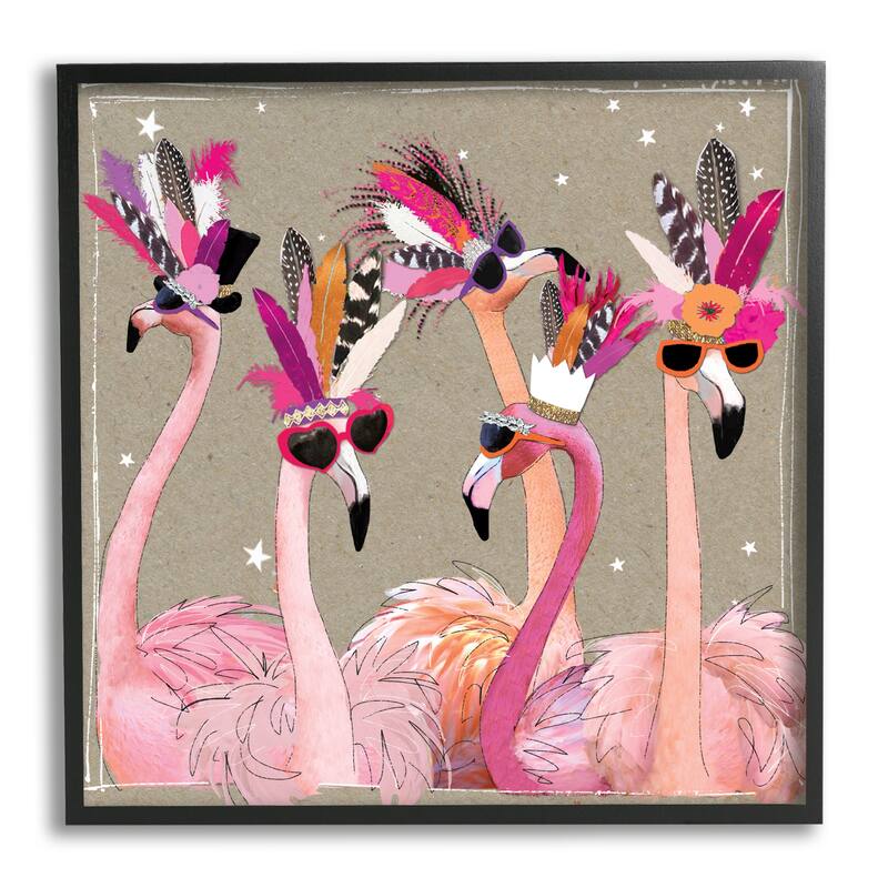 Stupell Fancy Pants Flamingos Framed Giclee Texturized Art, 12 x 1.5 x 12, Made in USA