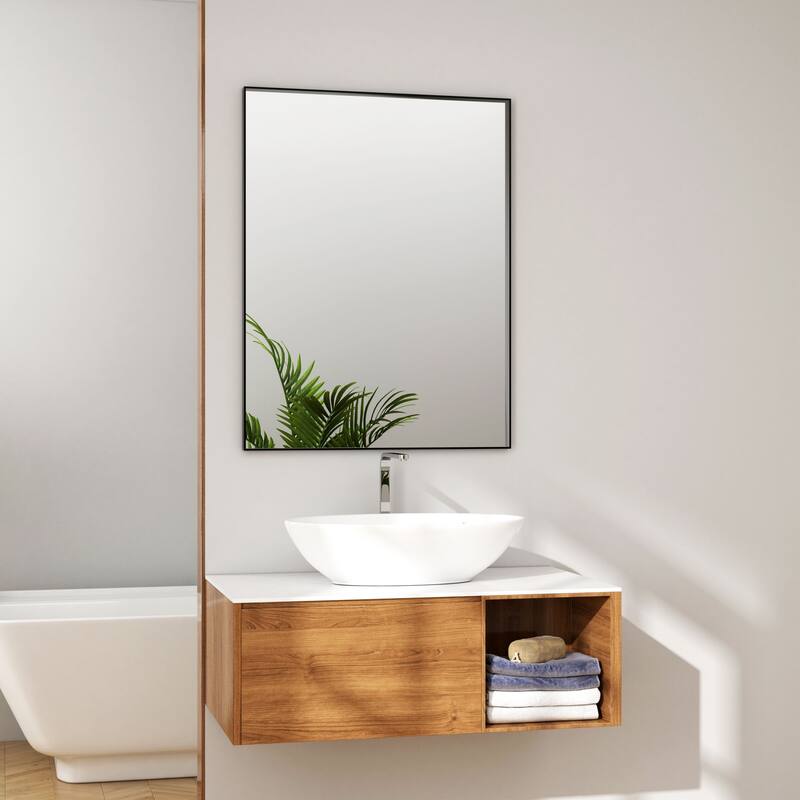 Organnice Rectangular Mirror Modern Black Frame Bathroom Vanity Mirror Clean Glass