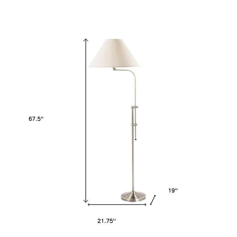 68 Inch Nickel Adjustable Floor Lamp with Fabric Shade and Metal Base - 19” x 21.75” x 67.50”