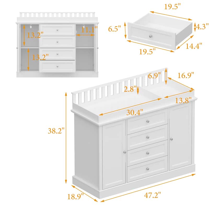 Multipurpose Nursery Dresser with 4 Drawers & Safety Rail