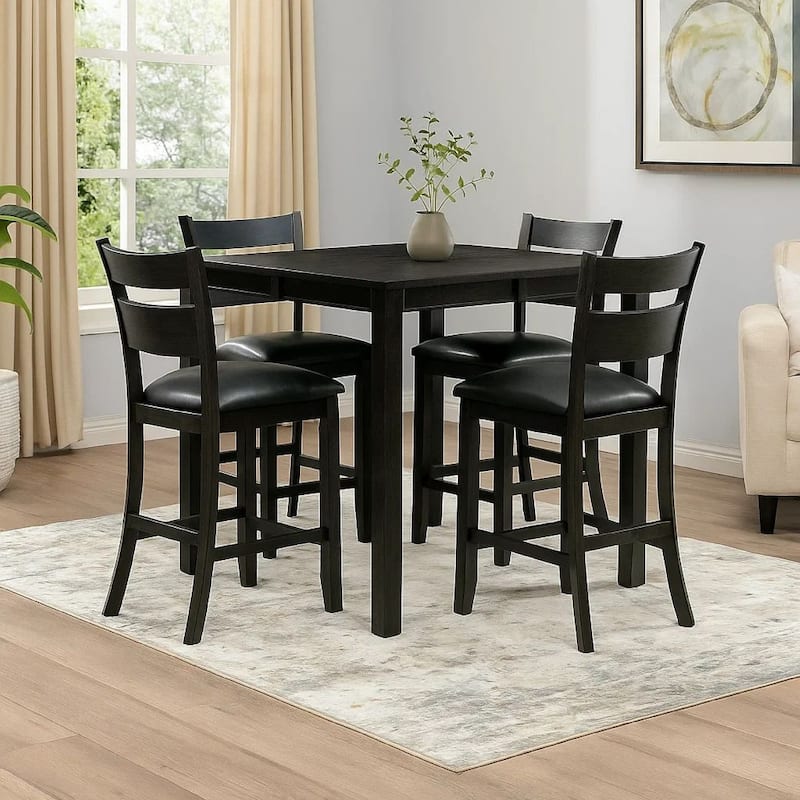 Rectangular Top Wooden Counter Height Table with Block Legs, Antique Black