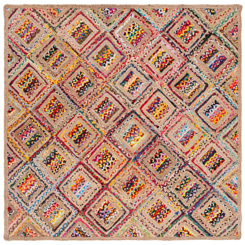 SAFAVIEH Cape Desire Elfie Handmade Jute Area Rug - 6' Square - Natural/Red