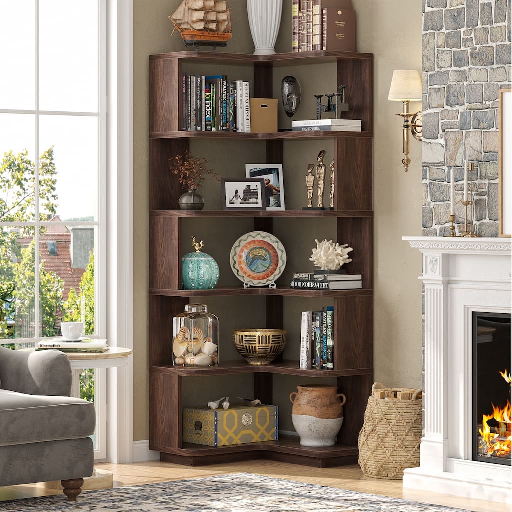 5-Tier Corner Space Shelving Bookshelves, Freestanding Display Storage Shelving