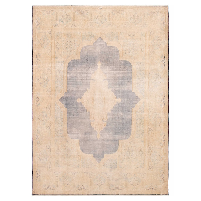 ECARPETGALLERY Hand-knotted Antalya Vintage Navy, Khaki Wool Rug - 9'8 x 13'2 - Dark Navy/ Light Khaki - 9'8 x 13'2