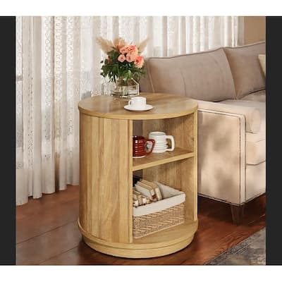 23.62” Brown MDF End Table with Storage, 3-Tier Farmhouse Side Table