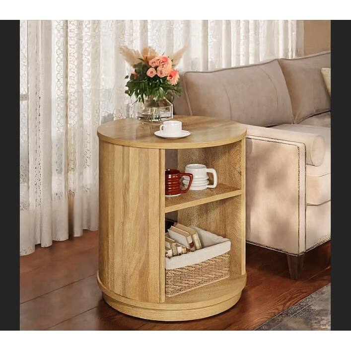 23.62 Inches Brown Engineered Wood End Table, 3-Tier Farmhouse Side Table
