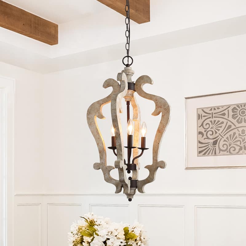 The Gray Barn 3-Light Wood Lantern Chandelier Foyer Pendant Light - W 16.5"x H 29"