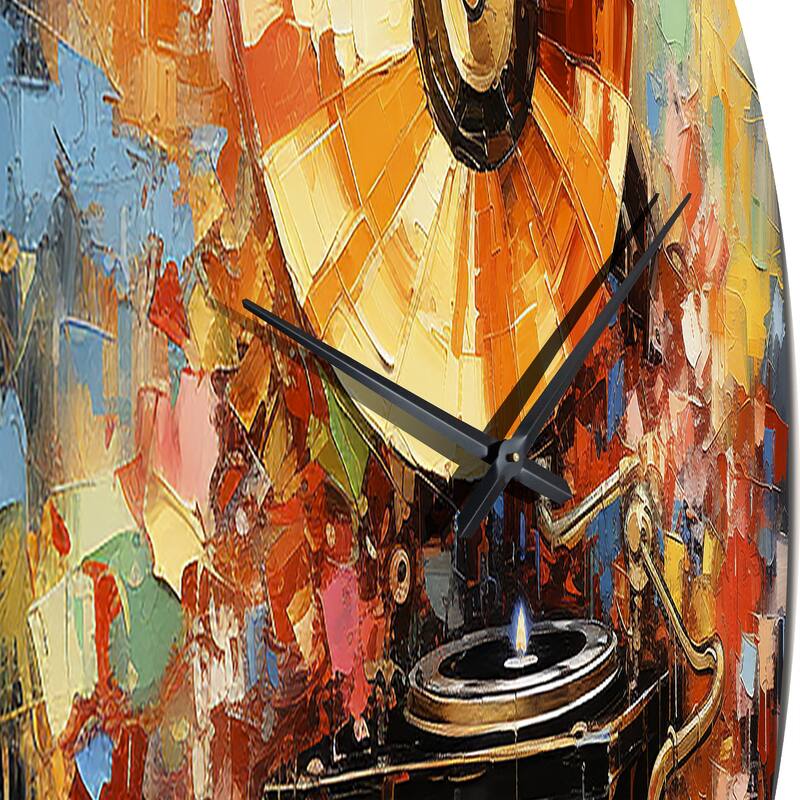 Designart "Colorful Phonograph Collage" Music Oversized Wall Clock