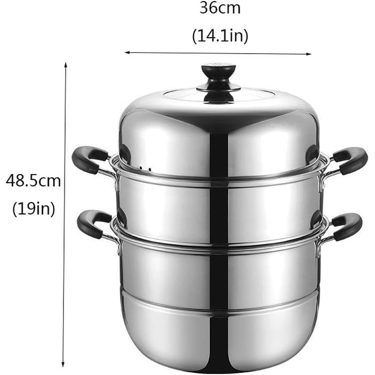 2 Tier 12 Inch Stainless Steel Steamer Pot Silver