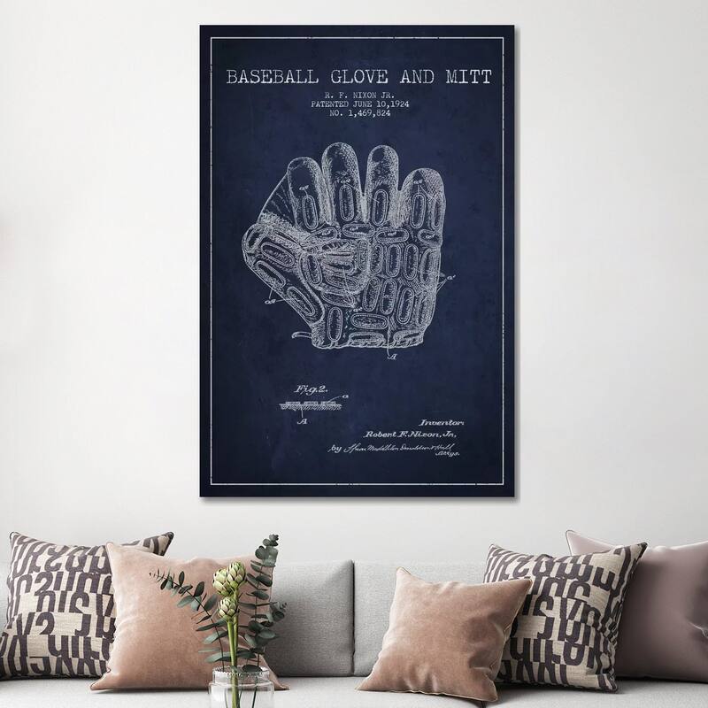 iCanvas "Baseball Glove Navy Blue Patent Blueprint" by Aged Pixel Canvas Print