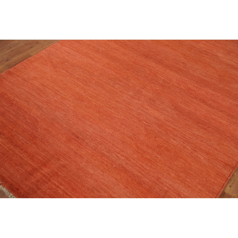 Orange Modern Gabbeh Oriental Area Rug Hand-Knotted Wool Carpet - 4'11" x 6'7"