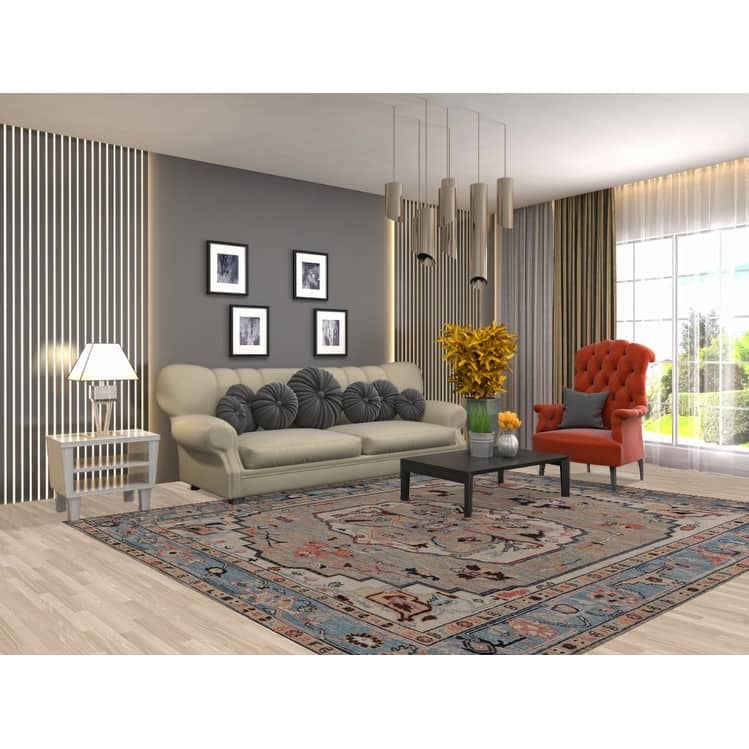 Hand Knotted Oriental 100% Wool Carpet Transitional Medallion Beige & Ivories Oushak Area Rug - 9' 7'' X 8' 0''