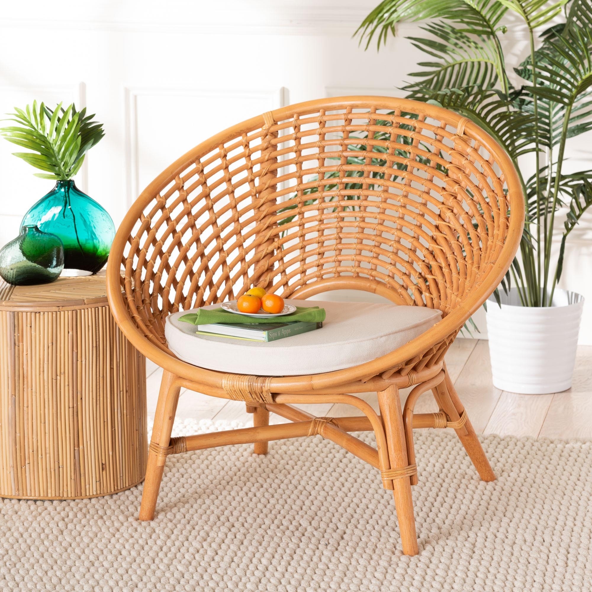 AERIN Modern Bohemian Natural Rattan Accent Chair