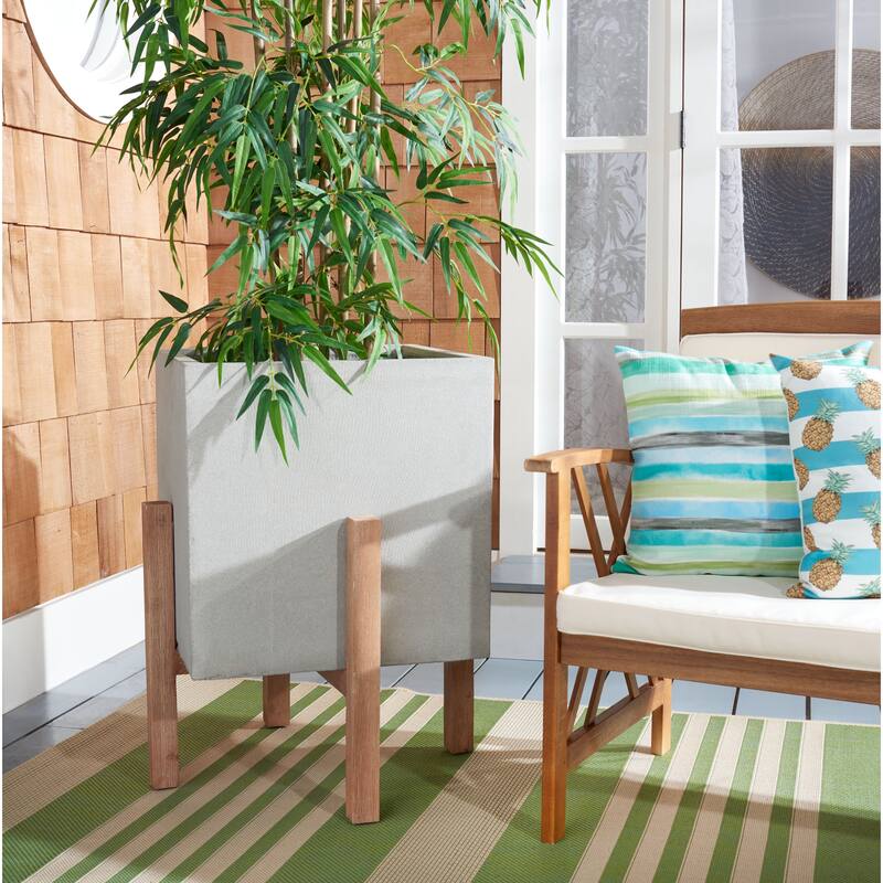 SAFAVIEH Outdoor Dimitriyka Concrete Planter - 23Wx23Dx30H - Natural/Light Grey