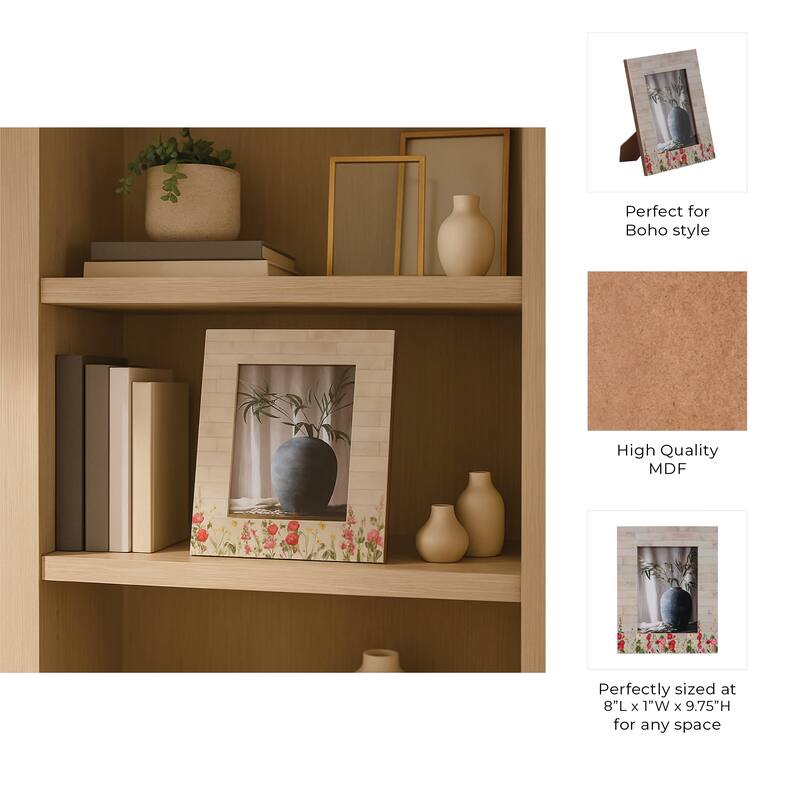 Wood Resin Flower Field Photo Frame - Ivory