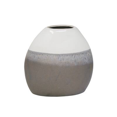 Decorative Ceramic Table Bud Vase, Room or Office Decor, Multi Gray, 9 L x 4 W x 9 H