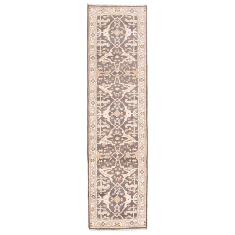 ECARPETGALLERY Hand-knotted Royal Oushak Dark Grey Wool Rug - 2'7 x 10'0
