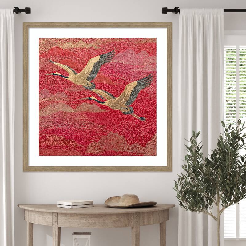 Birds No. 1 by Tradelink inhouse artist Wood Framed Wall Art Print - Woodgrain Stripe Mocha