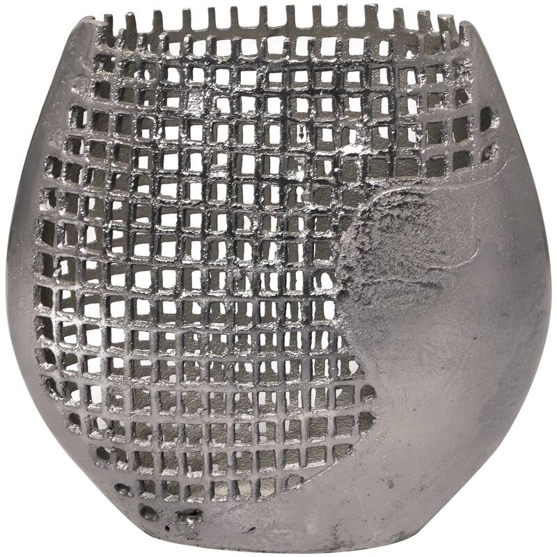 Dark Gray Aluminum Metal Grid Inspired Abstract Vase with Open Frame Design