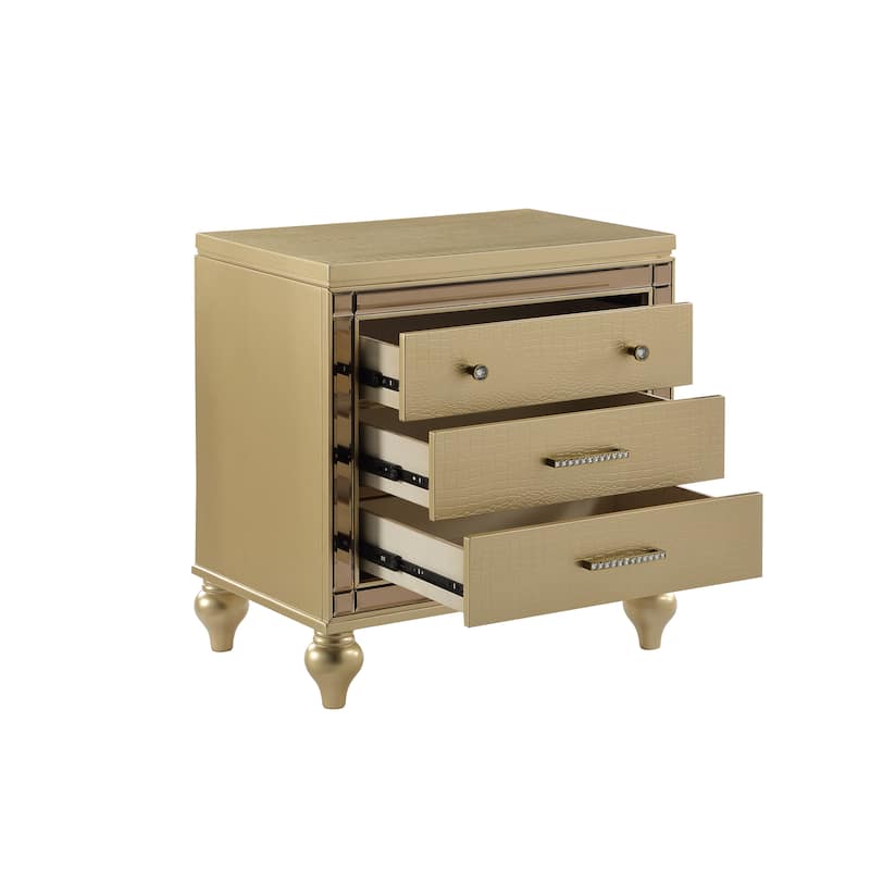 Sterling Contemporary 3-Drawer Nightstand with Mirror Inserts and Ambient LED Light