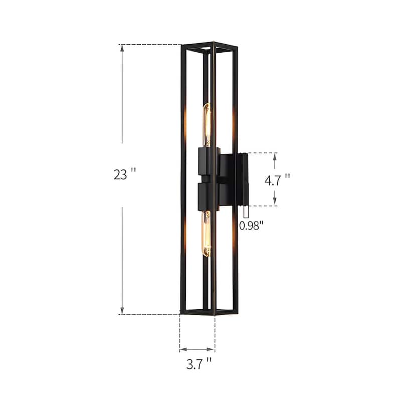 2 Bulb Metal Frame Wall Scones, Square Symmetrical Structured Rectangular Vanity Wall Light (Set of 1)