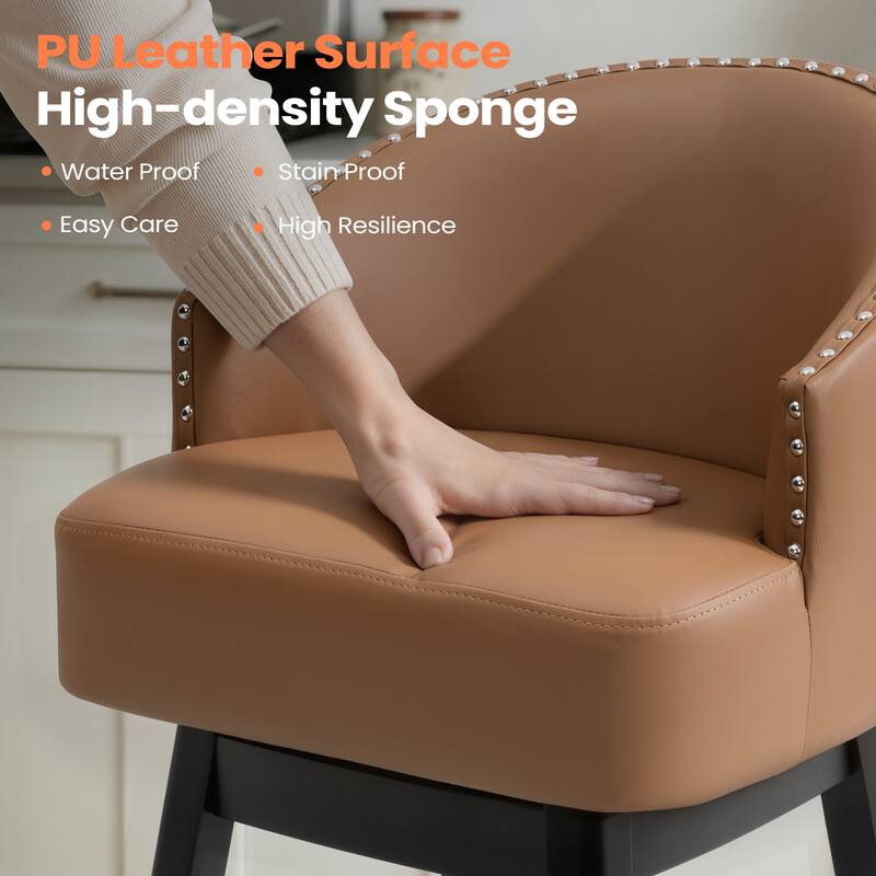 26.4"H Swivel Faux Leather Upholstered Solid Wood Counter Stools