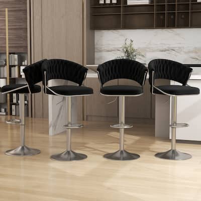 Set of 4 Modern Velvet Adjustable Bar Stools with Backs