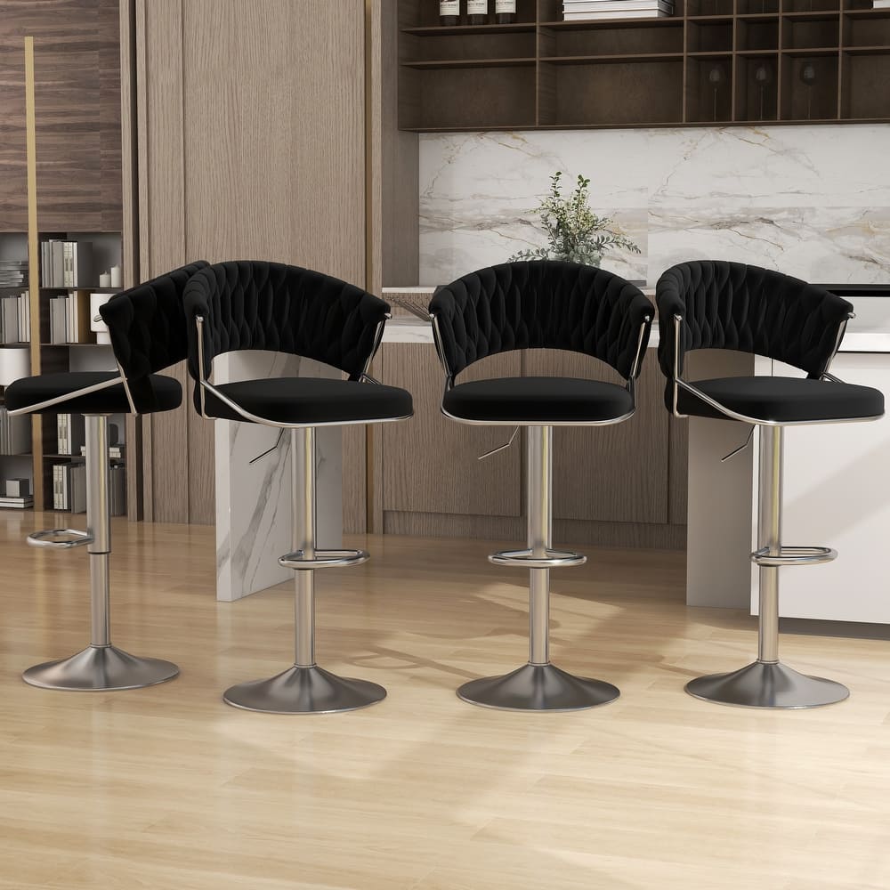 Set of 4 Modern Velvet Adjustable Bar Stools with Backs