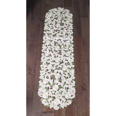 Margarita Embroidered Cutwork Rectangular Table Runner, Table Linen Decor, Water Resistance - 15 x 54"
