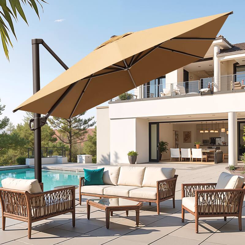 Pellebant 10x13 FT Patio Cantilever Umbrella Outdoor Offset Umbrella with No Base