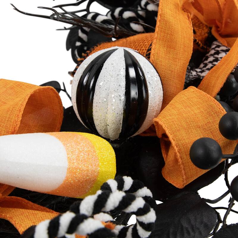 Houndstooth Bows and Candy Corn Halloween Wreath - 24"