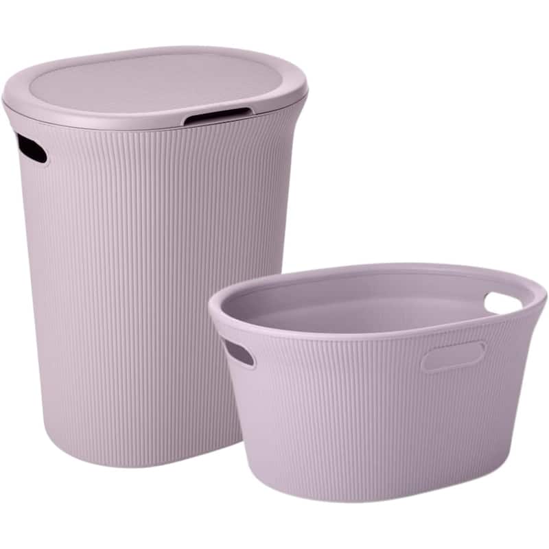 Superio Ribbed Laundry Hamper and Laundry Basket - 13"W x 19.5"D x 16"H - Purple