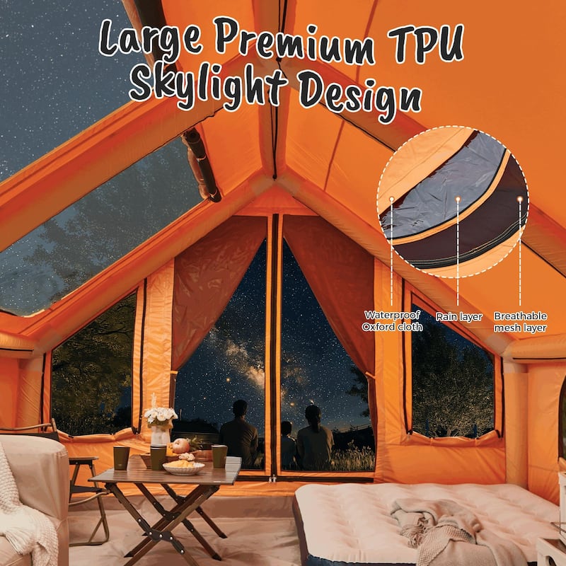 EROMMY Inflatable Tent with Chimney Opening, 8-10 Person Air Glamping Tent