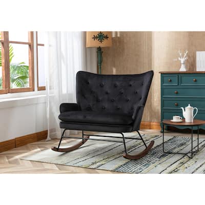 Velvet High Back Rocking Chair Nursery, Comfortable Rocker Padded Seat, Modern Lounge Couch for Living Room & Bedroom