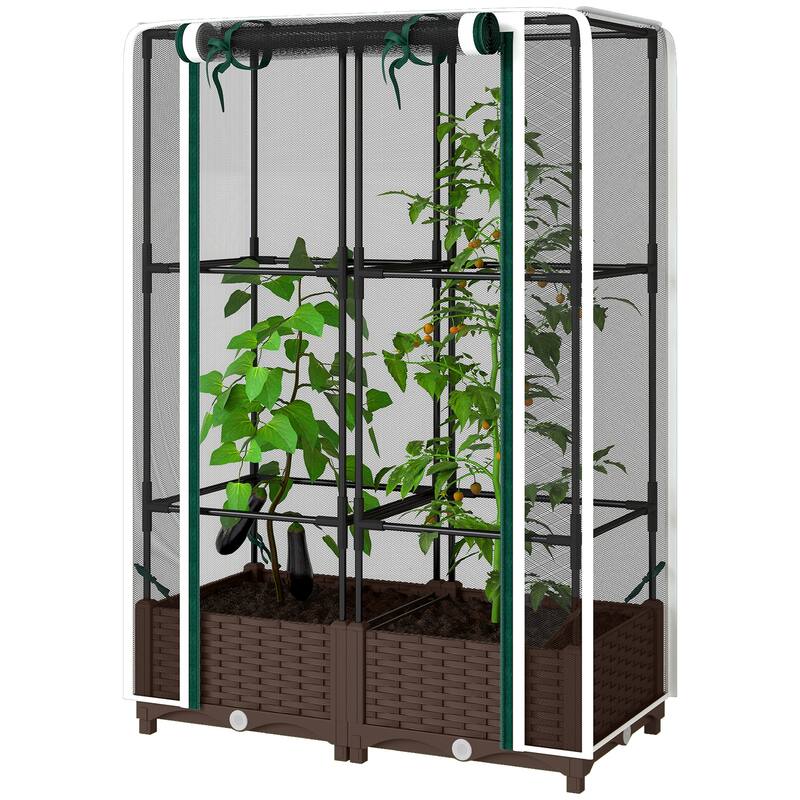 Self-Watering Adjustable Raised Garden Bed with Trellis and Crop Cage