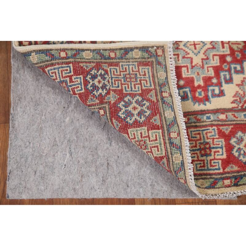 Hand Knotted Oriental 100% Wool Carpet Traditional Geometric Beige & Ivories Kazak Runner Rug - 8' 5'' X 2' 9''