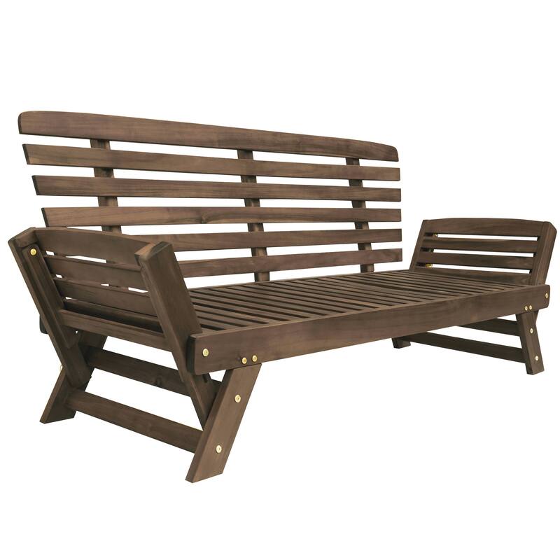Outdoor Patio Solid Wood Daybed Sofa with Adjustable Armrests