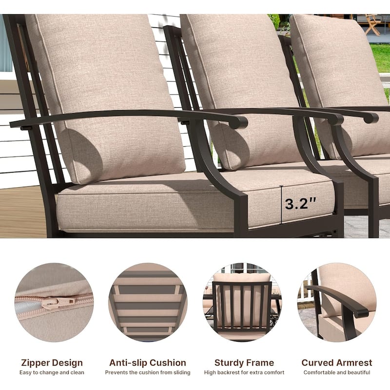 Kullavik 8 Pieces Outdoor Dining Set with 6 Swivel Chairs, X-Leg Table and Double-Sided Umbrella