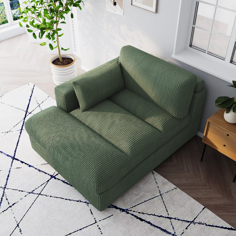 Oversize Corduroy Chaise Lounge Modular Sectional Sofa with Pillow