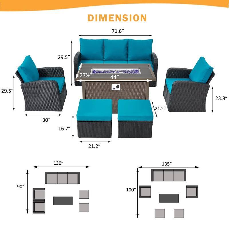 6/7-Piece Rattan Patio Set w/Optional Fire Pit Table – Outdoor Conversation Sectional, Weather-Resistant Wicker Furniture