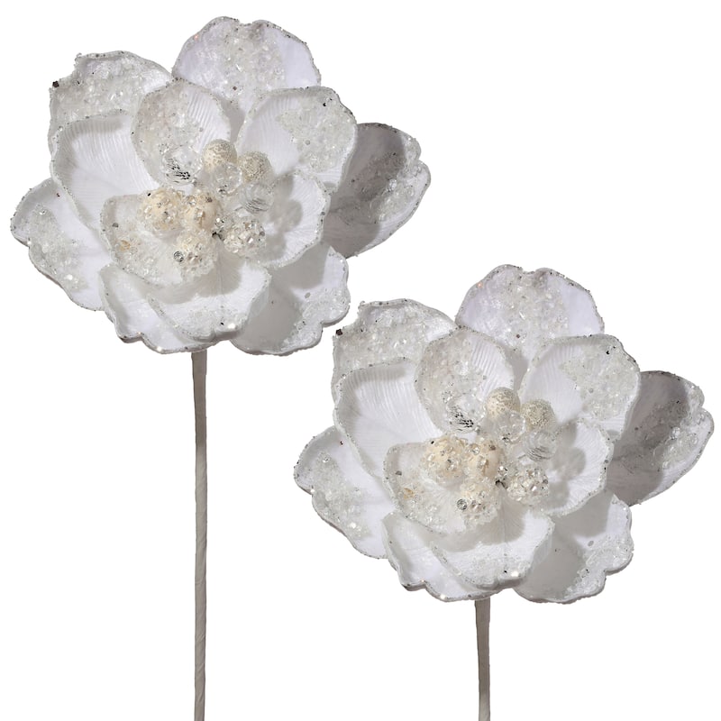 24" Iced With Jewel Encrusted Magnolia Stem