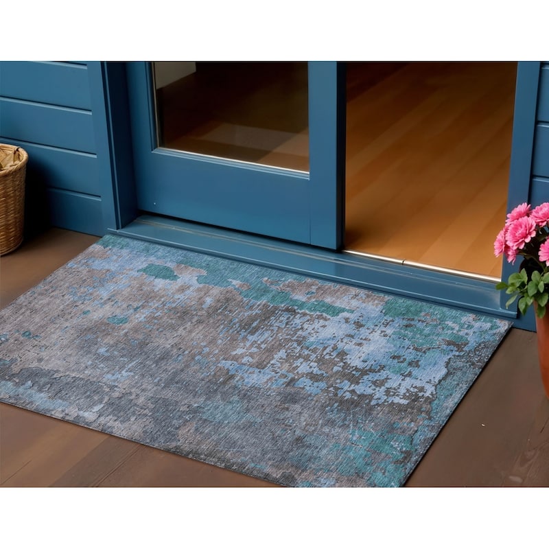 HomeRoots Abstract Transitional Rectangle Outdoor Rug - 3' x 5'