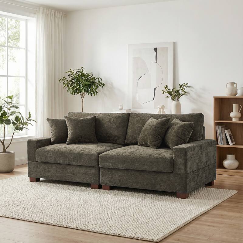 Oversized Chenille Modular Sectional Sofa With Deep Seat