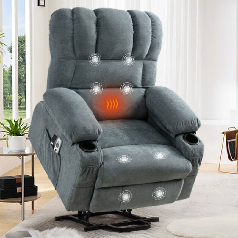 Power Lift Recliner Chair for Elderly with Vibration Massage and Heat, Living Room Single Electric Sofa with USB & Cup Holder - Blue