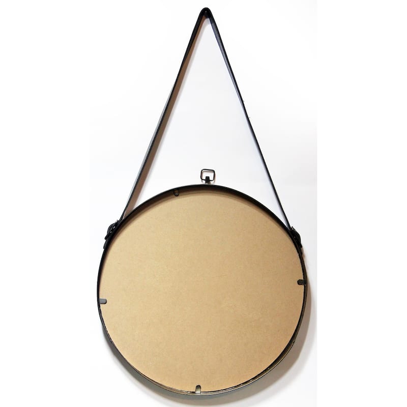 Farmhouse Circle 16 inch Rustic Strap Hanging Decorative Wall Mirror - 29 x 1.5 x 16 - 29 x 1.5 x 16