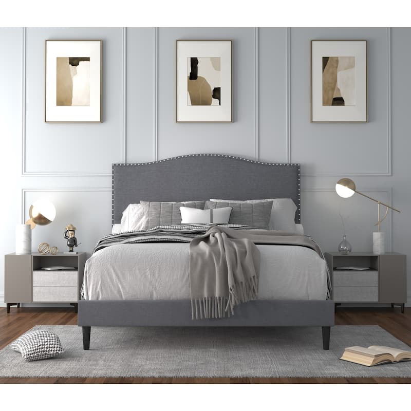 Manuel Upholstered Platform Bed - Grey - Twin