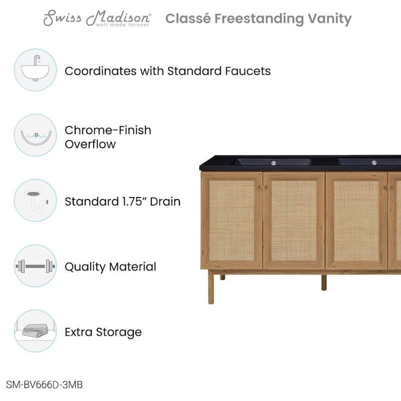 Swiss Madison SM-BV666D-3MB Classe 59" Free Standing Double Basin